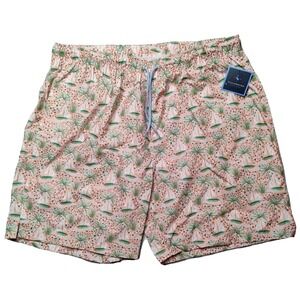 TAILORBYRD Men XL Pink Sailboats AOP Brief Lined 8" Swim Shorts NEW